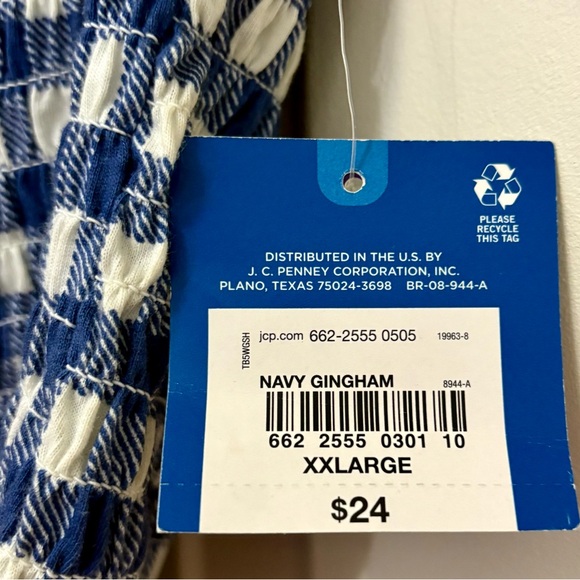 Arizona Jean Company Blue and White Plaid Off-Shoulder Top - Picture 3 of 5